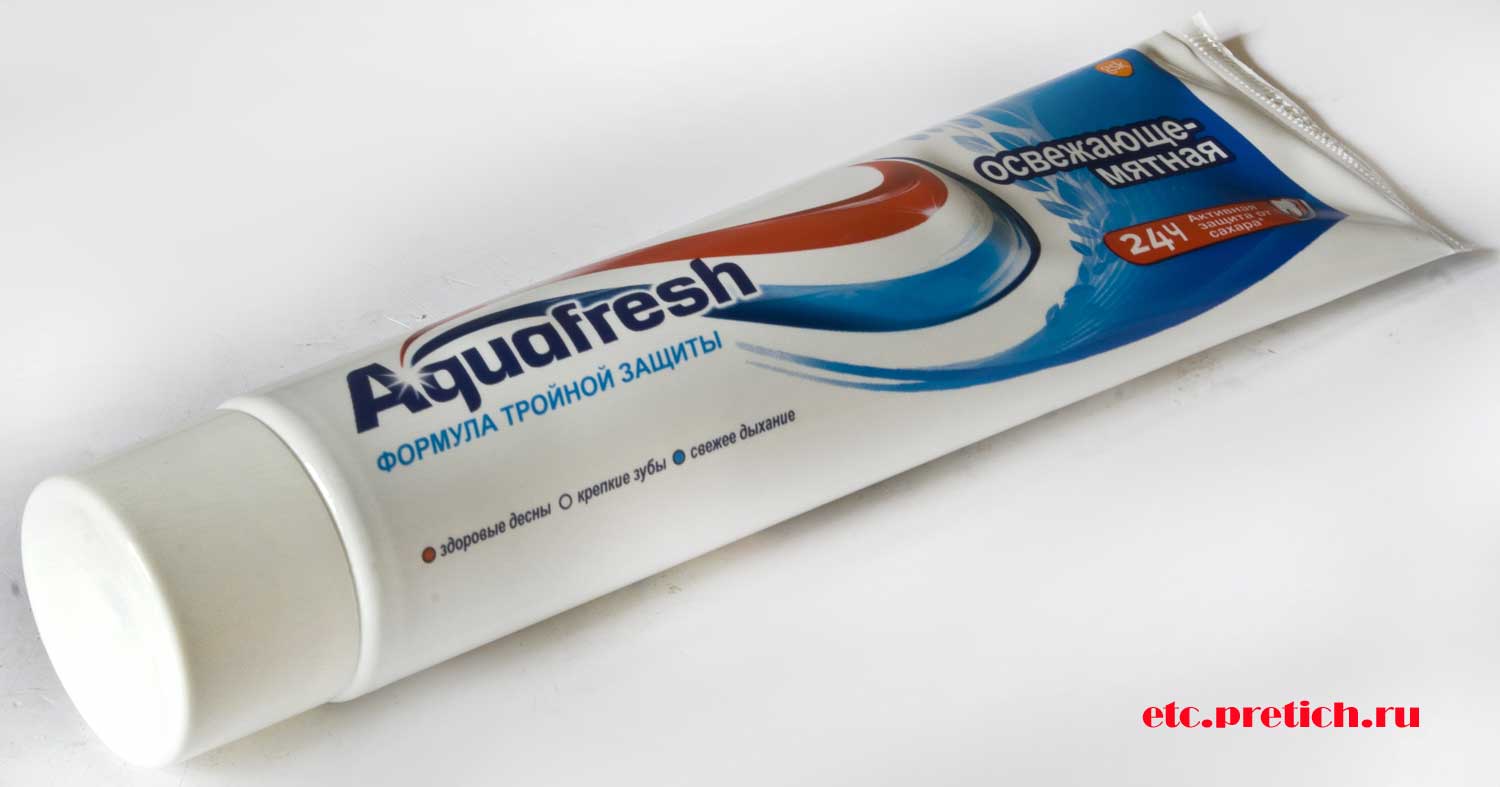 Aquafresh освежающе-мятная зубная паста, обзор, формула тройной защиты