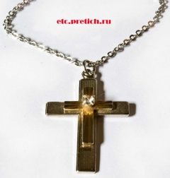 Католический крест на цепочке - имитация серебра, золота, бриллианта - металл, стекло